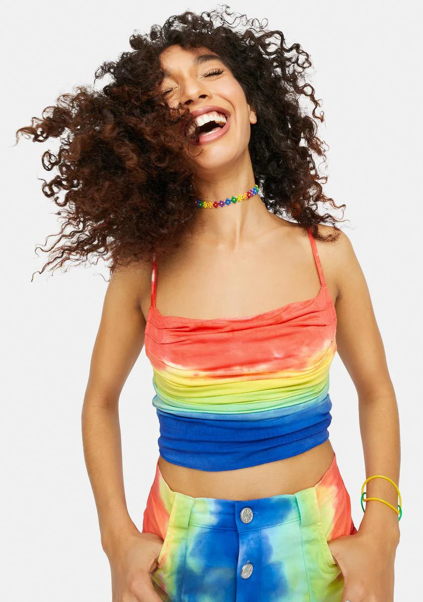 Righteous Mood Rainbow Tie Dye Cowl Neck Tank