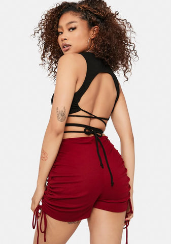 Burgundy About That Life Ruched Shorts