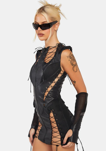 Moto Lace-Up Mini Dress