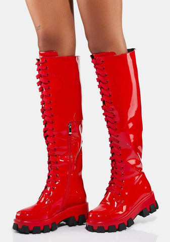 Red Excision Knee High Boots