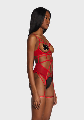 Sarah Open Cup Strappy Bodysuit