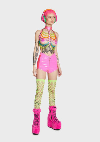 Dark Dimension Vinyl Shorts - Neon Pink