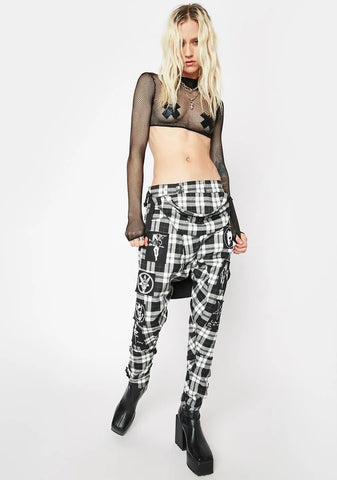 Dark Tartan Patch Clip Pants
