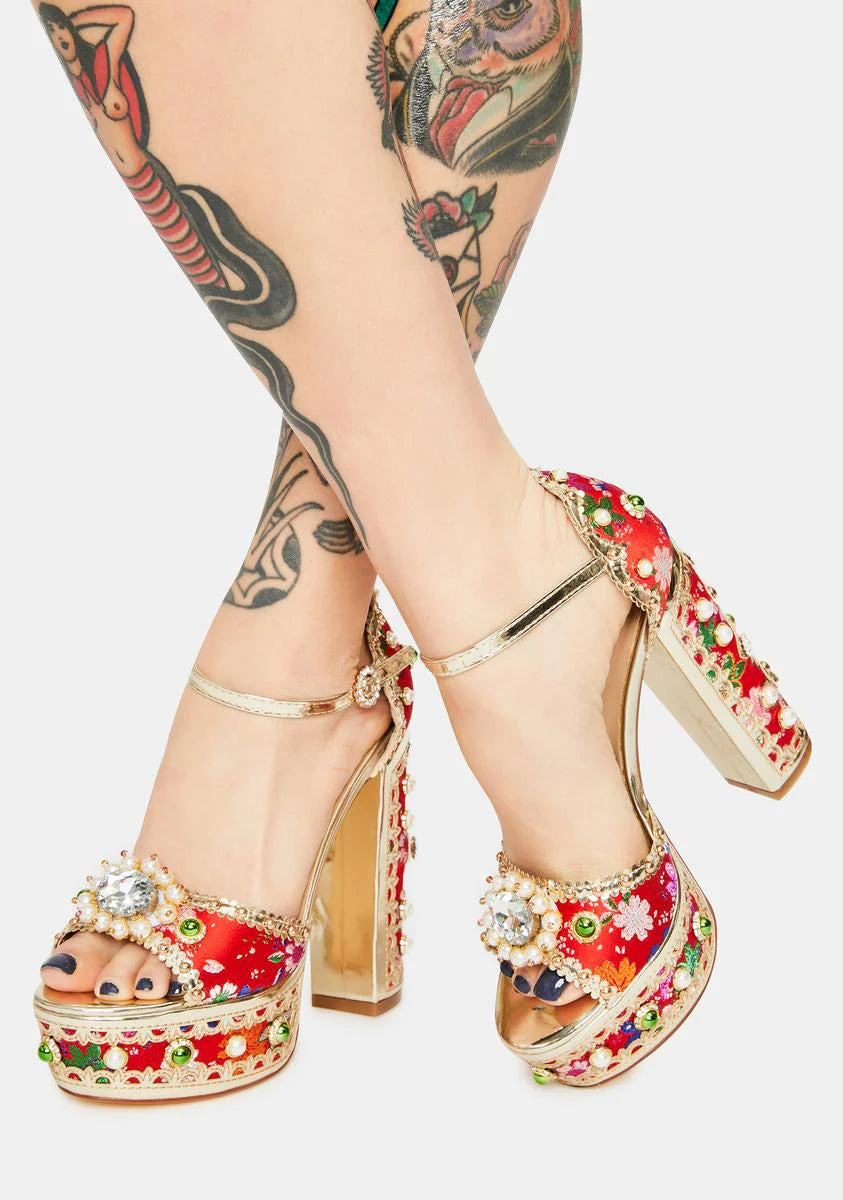 Red Cici Jeweled Platform Heels
