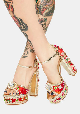Red Cici Jeweled Platform Heels