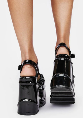 Black Patent Wave Platform Heels