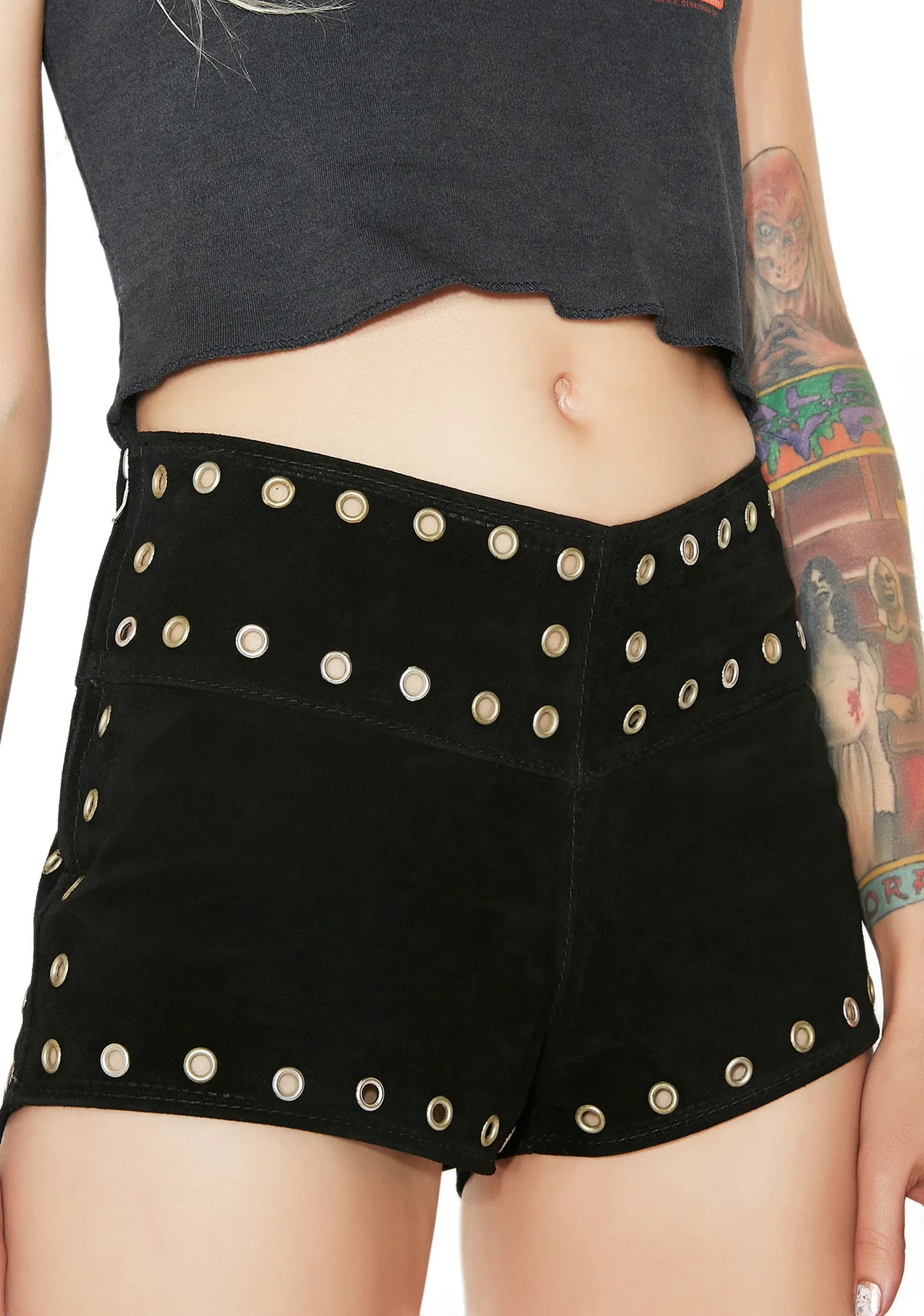 Black Suede Grommet Shorts