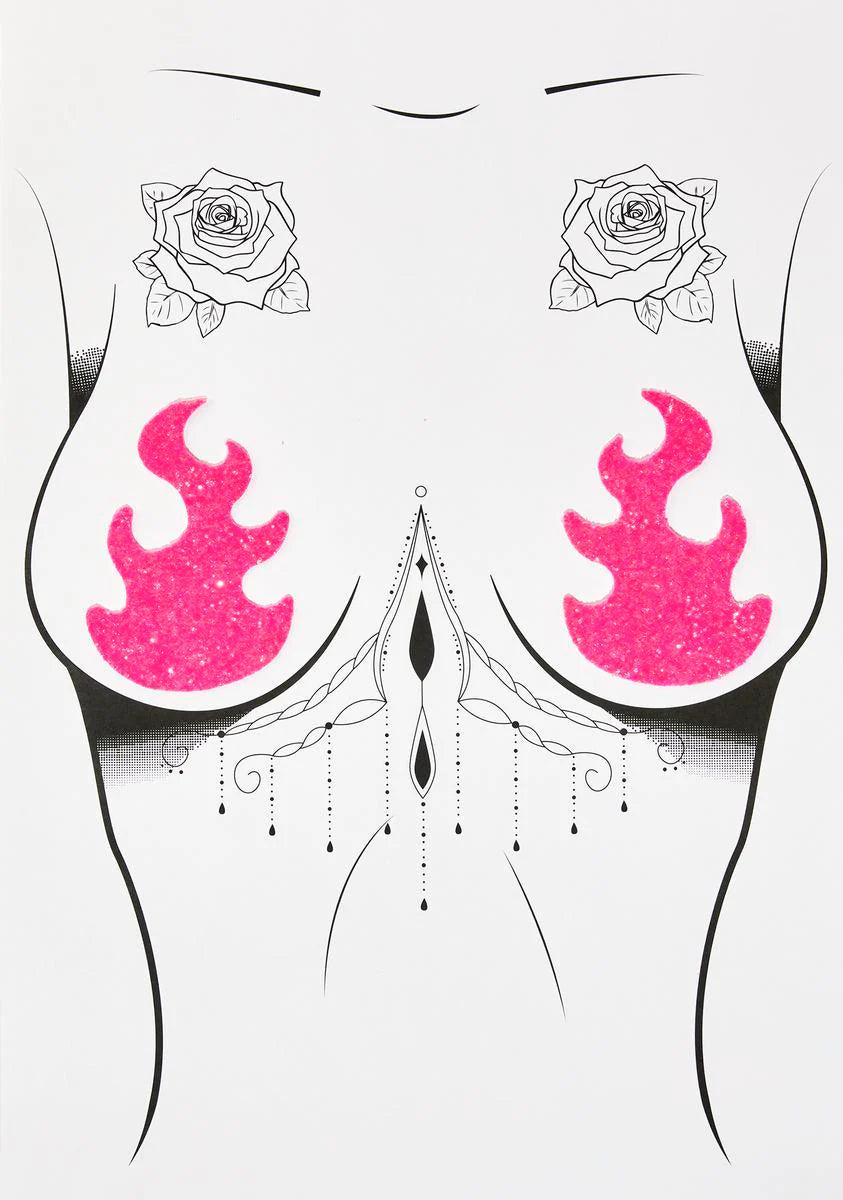 Pink Glitter Flame Blacklight Pasties