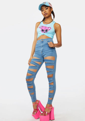 Denim Dripping In Finesse Cutout Skinny Pants