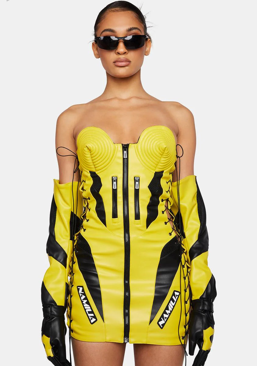 Yellow Moto Cone Dress
