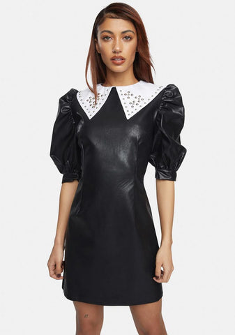 Vegan Leather Studded Collar Mini Dress