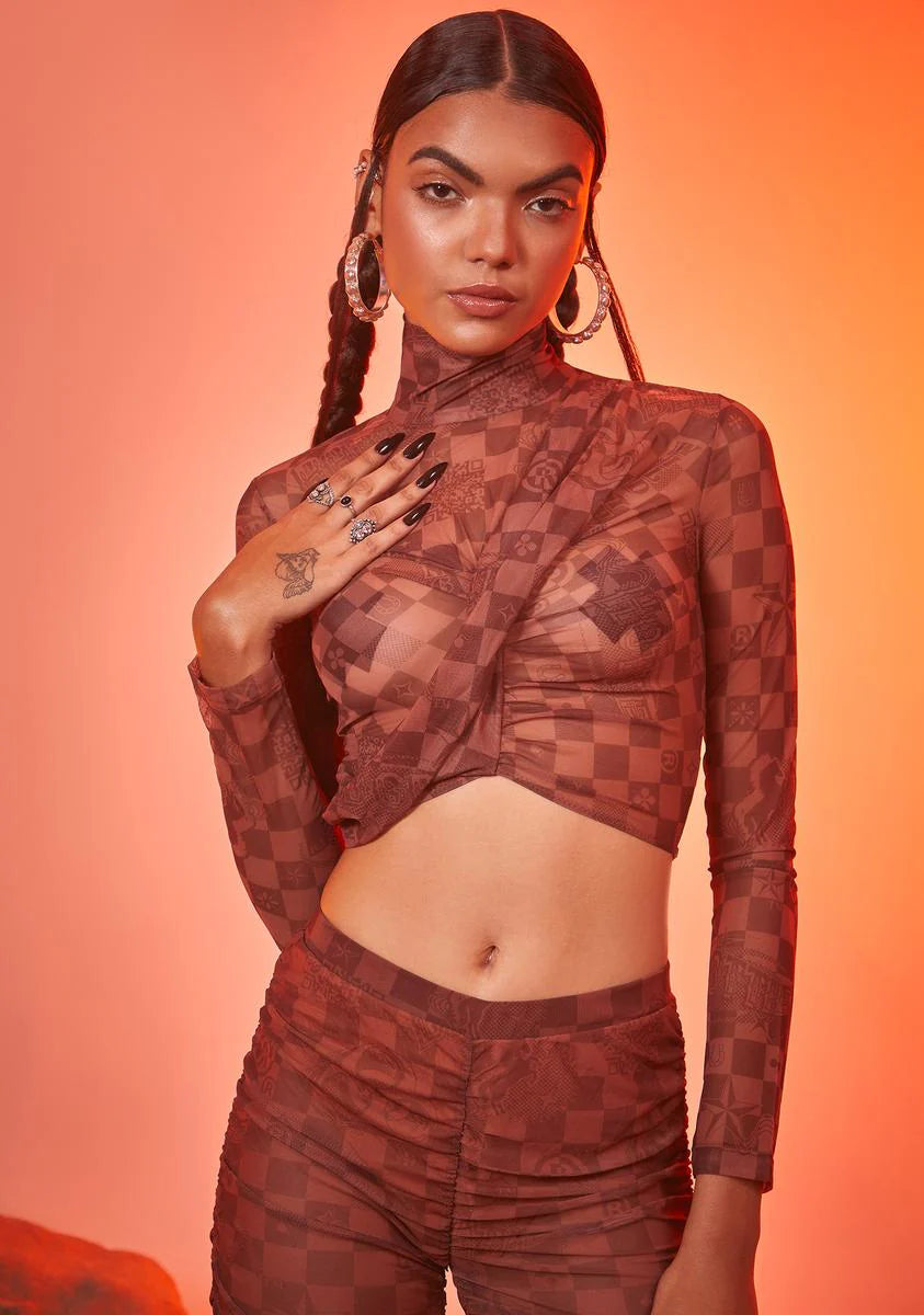 Luxury Vibes Checker Mesh Crop Top