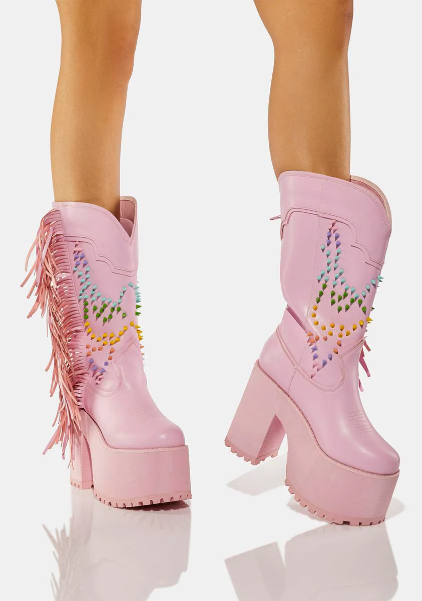 Pink Bad Bitch Fringe Cowboy Boots