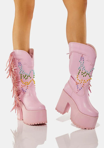 Pink Bad Bitch Fringe Cowboy Boots