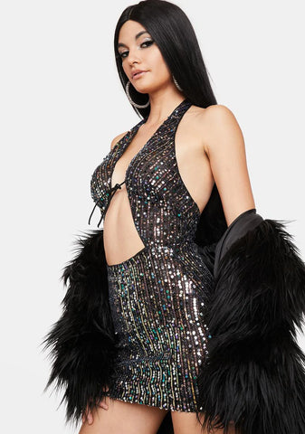 Hit The Club Sequin Halter Dress