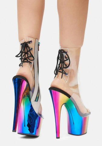 Rainbow Chrome Adore Platform Heels