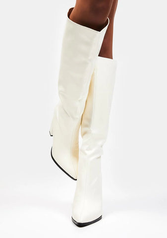 White Posie Knee High Boots