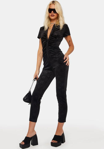 Embossed Velour Button Up Jumpsuit