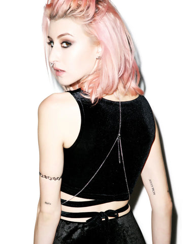 Velvet Double Cross Crop Top - Dark Gray