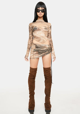 Atmosphere Rockslide Print Mesh Skirt