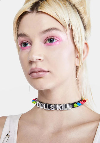 Rainbow Dolls Kill Spiked Choker