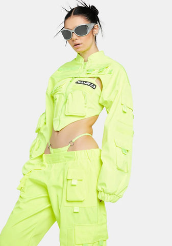 Neon Yellow Bomber Choker Jacket