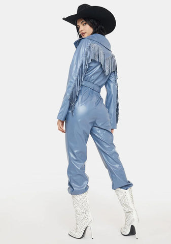 Periwinkle No Free Rides Fringe Jumpsuit