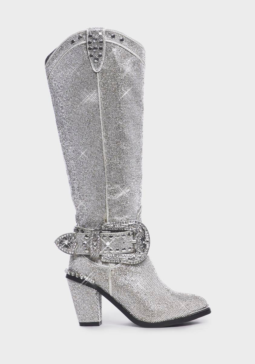 Sheriff Shine Knee High Boots - Silver