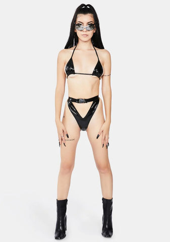 High Rise Buckle Latex Shorts