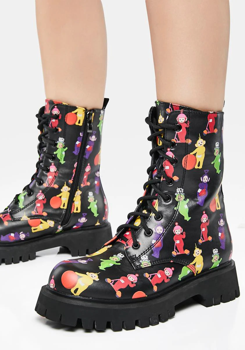 x Teletubbies Multi Print Combat Boots
