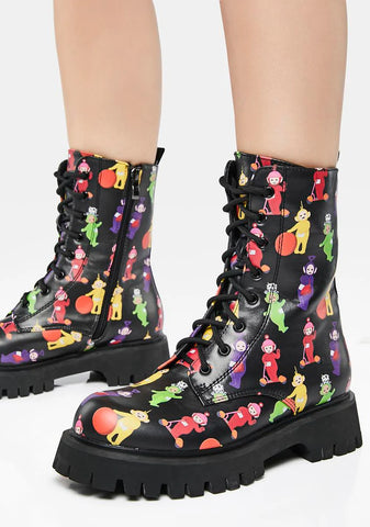 x Teletubbies Multi Print Combat Boots
