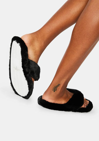 Onyx Worth Your While Fuzzy Sandals