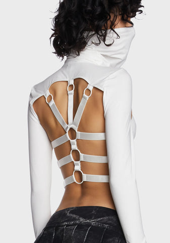Modulation Caged Back Long Sleeve Top - White