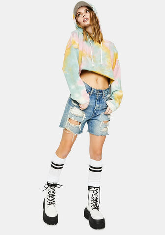 Sea Foam Tie Dye Cropped Hoodie