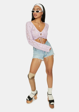 Lavender Coming Soon Loose Crochet Crop Top