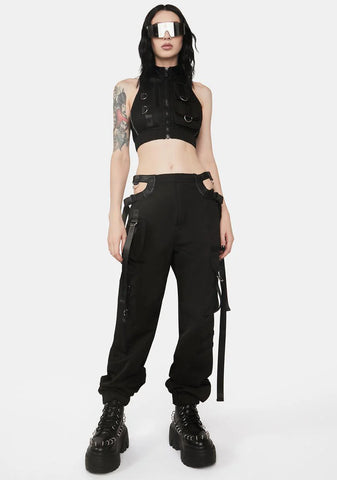 Black Cut Out Workwear Pants