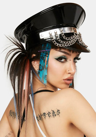 Layered Silver Chain Black Captain Hat