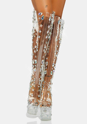 Snowflake Princess Clear Platform Boots