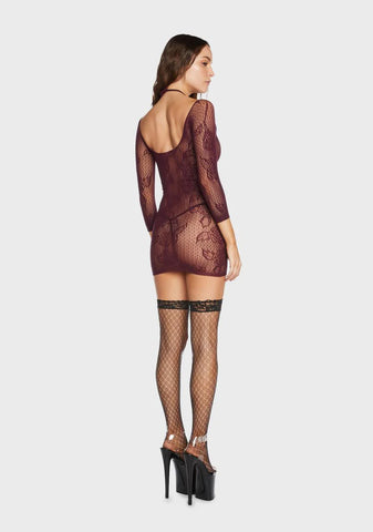 Burgundy Come On Over Sheer Bodystocking