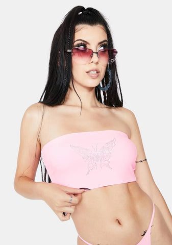 Cherub Pink Butterfly Bandeau Top