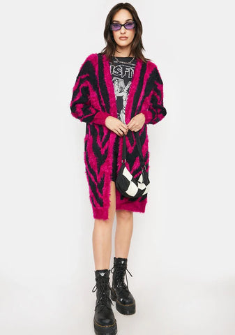 Zig Zagging Fuzzy Cardigan