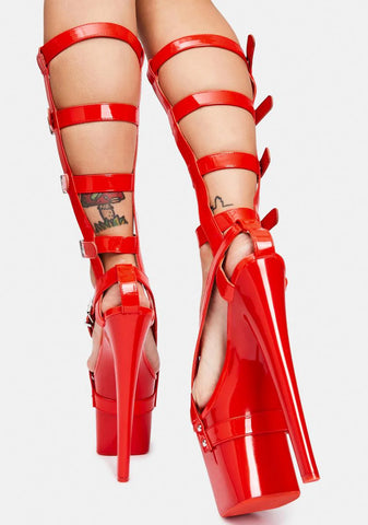 X HI Red Patent Platform Heels