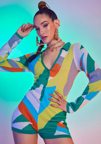 Abstract Art Print Long Sleeve Romper