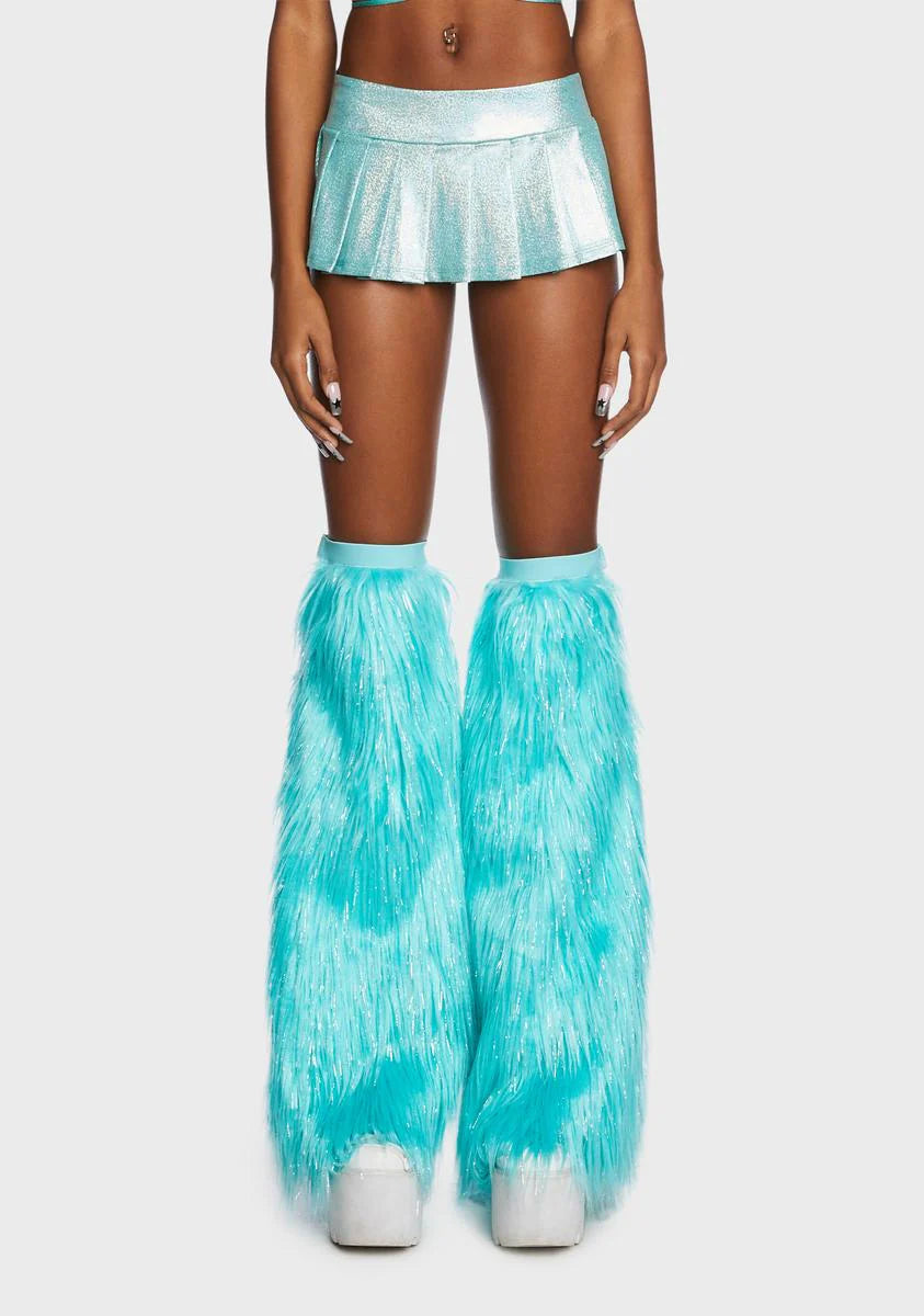 Aqua Techno Kitty Faux Fur Leg Warmers