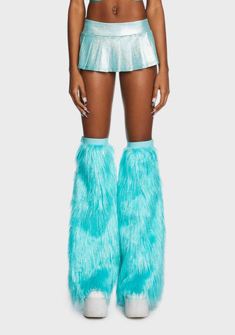 Aqua Techno Kitty Faux Fur Leg Warmers