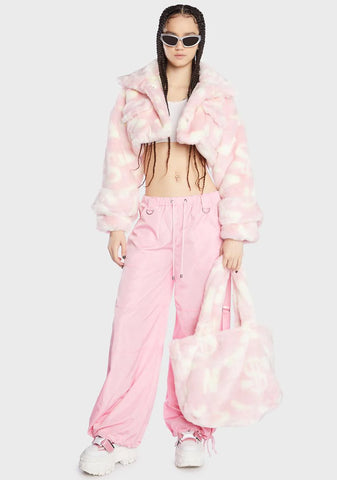 Pink Dick Dollar Faux Fur Crop Jacket