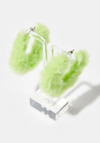 Lime Fuzzy Feeling Hoop Earrings