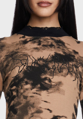 Micro Perspective Collect Waist Embroidered Shirt