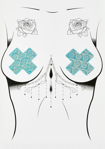 DK X Neva Nude Blue Holo Swirl Cross Pasties