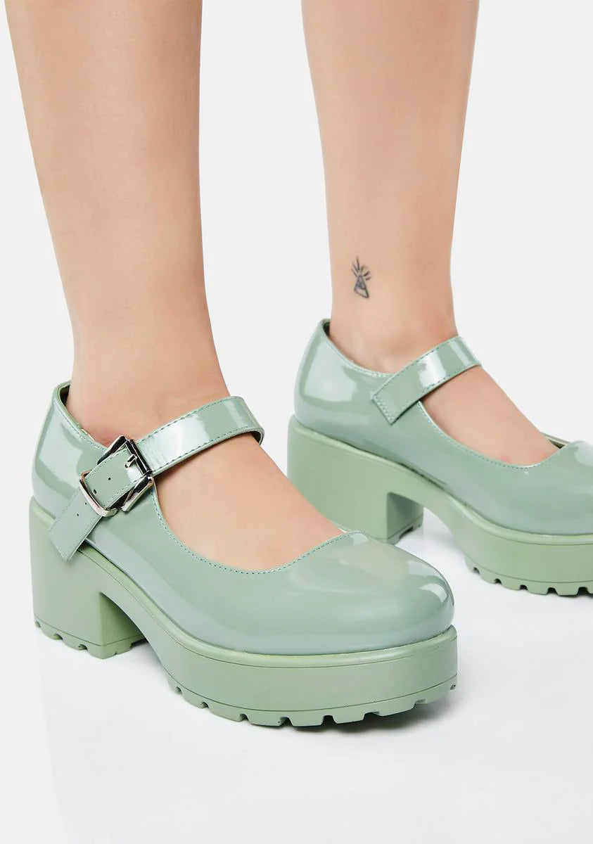 Army Green Tira Mary Janes